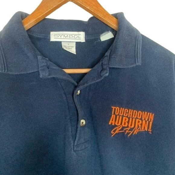 Auburn Polo Shirt Symbol Touchdown Game Day Orange Navy Blue War Eagle Large - Picture 3 of 6
